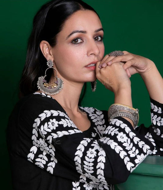 HUMA Black Modal Chikankari Kurta Palazzo Set