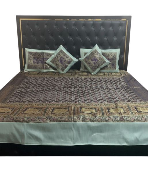 HOME FURNISHIINH PURE BANARASI BROCHET BED COVER WITH 2 PILLOW AND 2 COUSION COVER