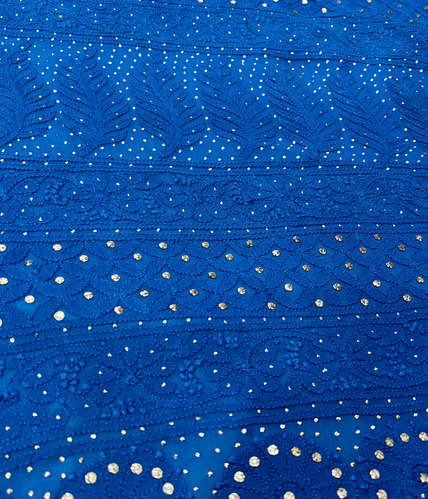 PAHEL Blue Pure Viscose Chikankari Saree With Golden Mokaish Work