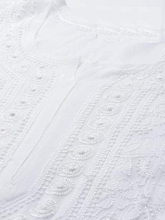 SONAM White Pure Viscose Resham Thread Chikankari Kurta