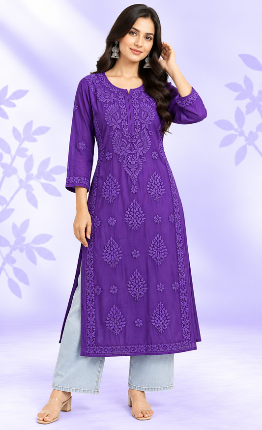 AARTI Red Ombre 3D Chikankari Kurti with Golden Kamdani Work