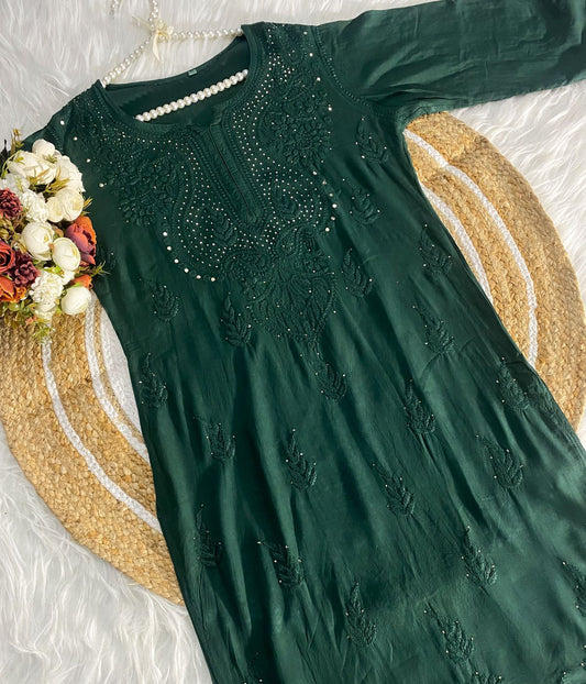 ANAMIKA White Modal Silk Mokaish Chikankari Kurta Palazzo Set