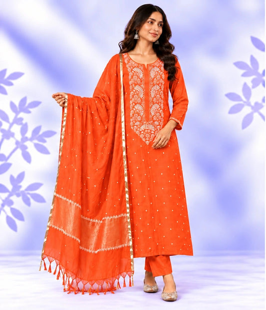 MAHI Pure Mulmul Unstitched Lucknowi Chikankari Kurta Fabric with Zari Dupatta & Pearl Work