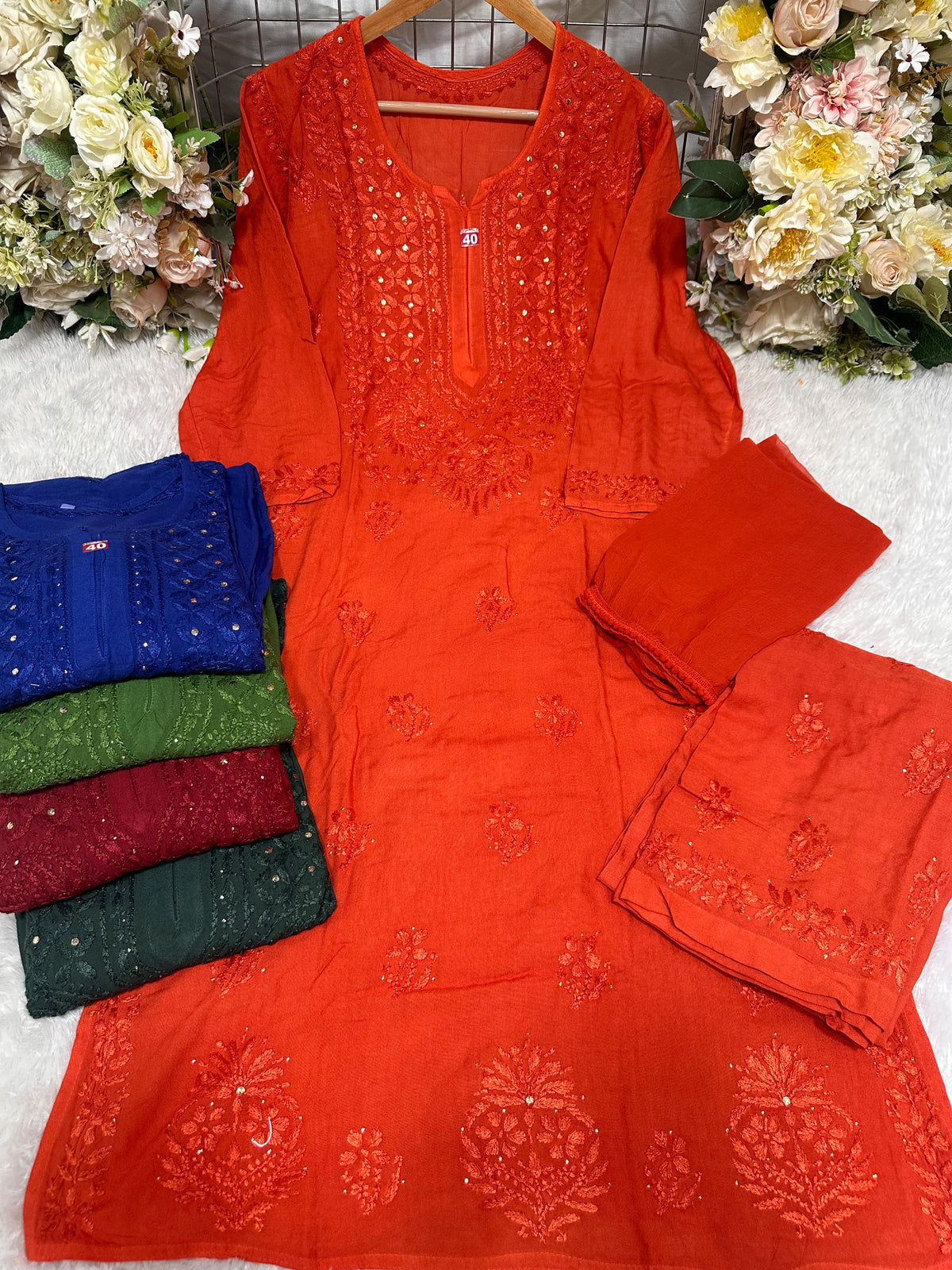 Aditi Premium Modal Chikankari 3 Piece Suit Set with Mukesh Work
