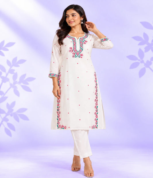 AVNI Rose Design Modal Lucknowi Chikankari Kurti for Women