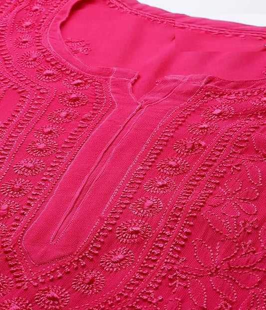 SONAM Fuschia Pure Viscose Resham Thread Chikankari Kurta