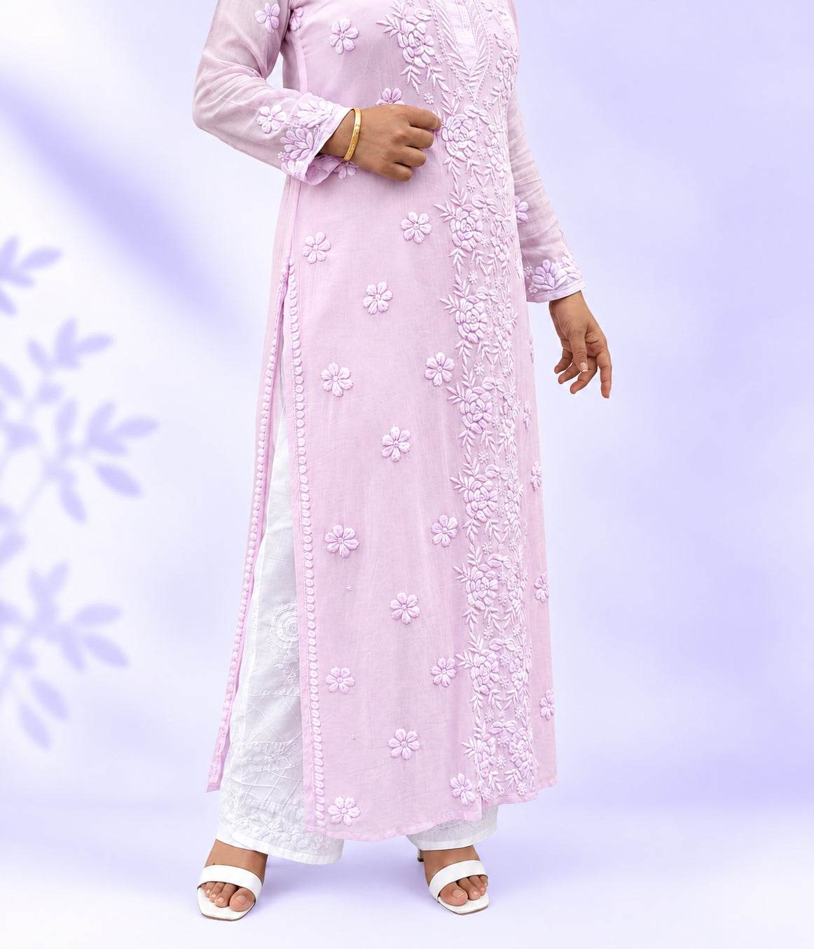 NITYA Pink Pure Viscose 3D Embossed Ombre Chikankari Kurti