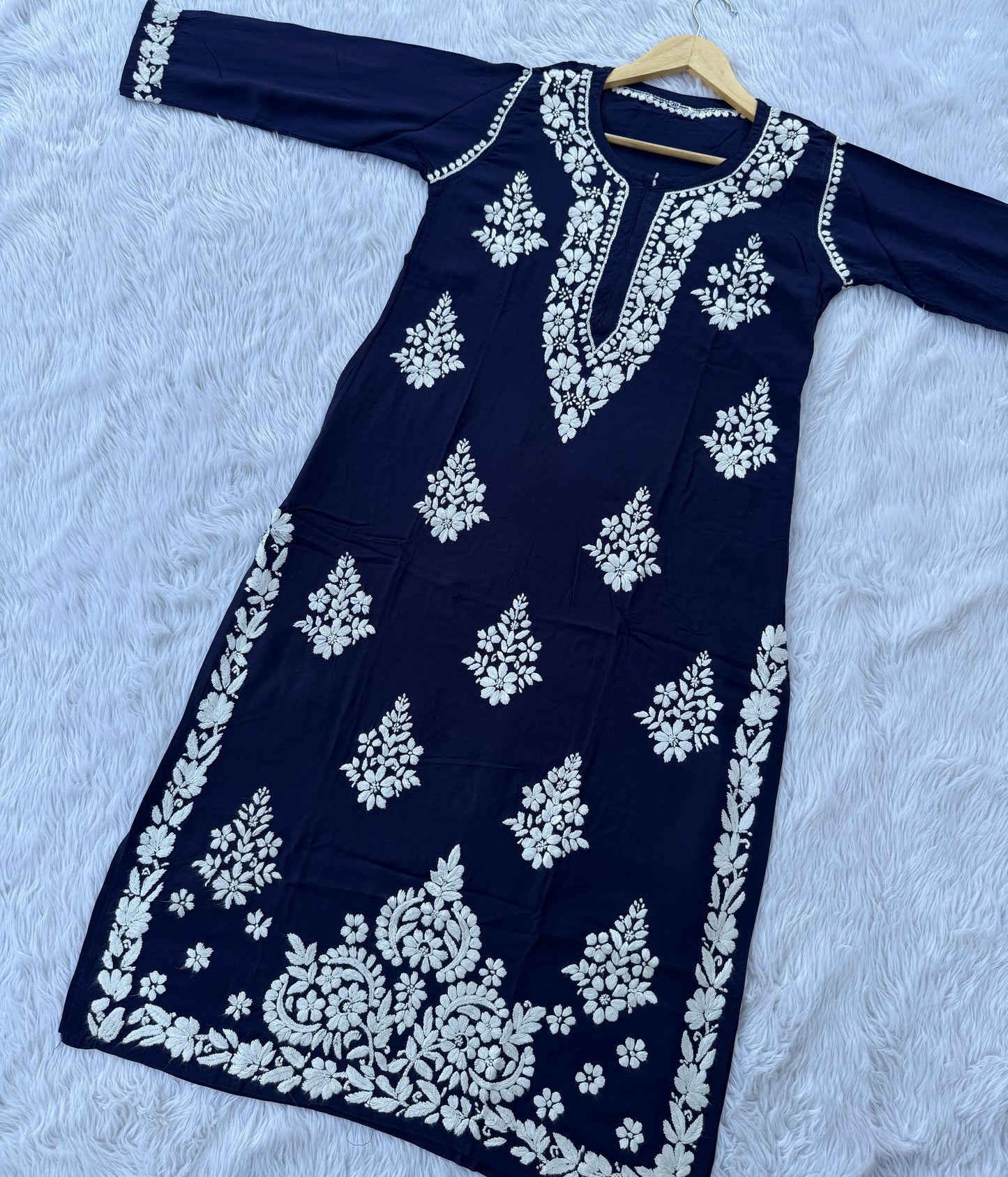 SHUBHI Navy Blue Modal Chikankari Kurta