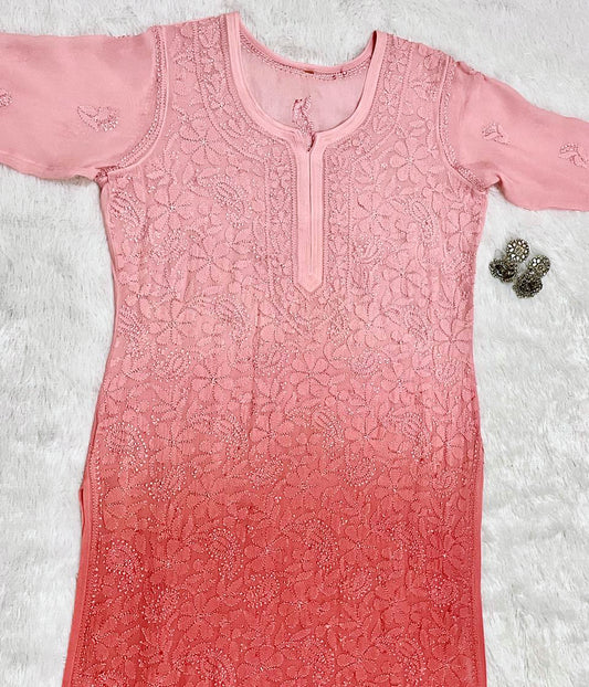 Pink kurti embroidery front design