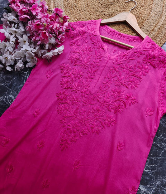 VIDHISHA Fuschia Rayon Chikankari Kurti