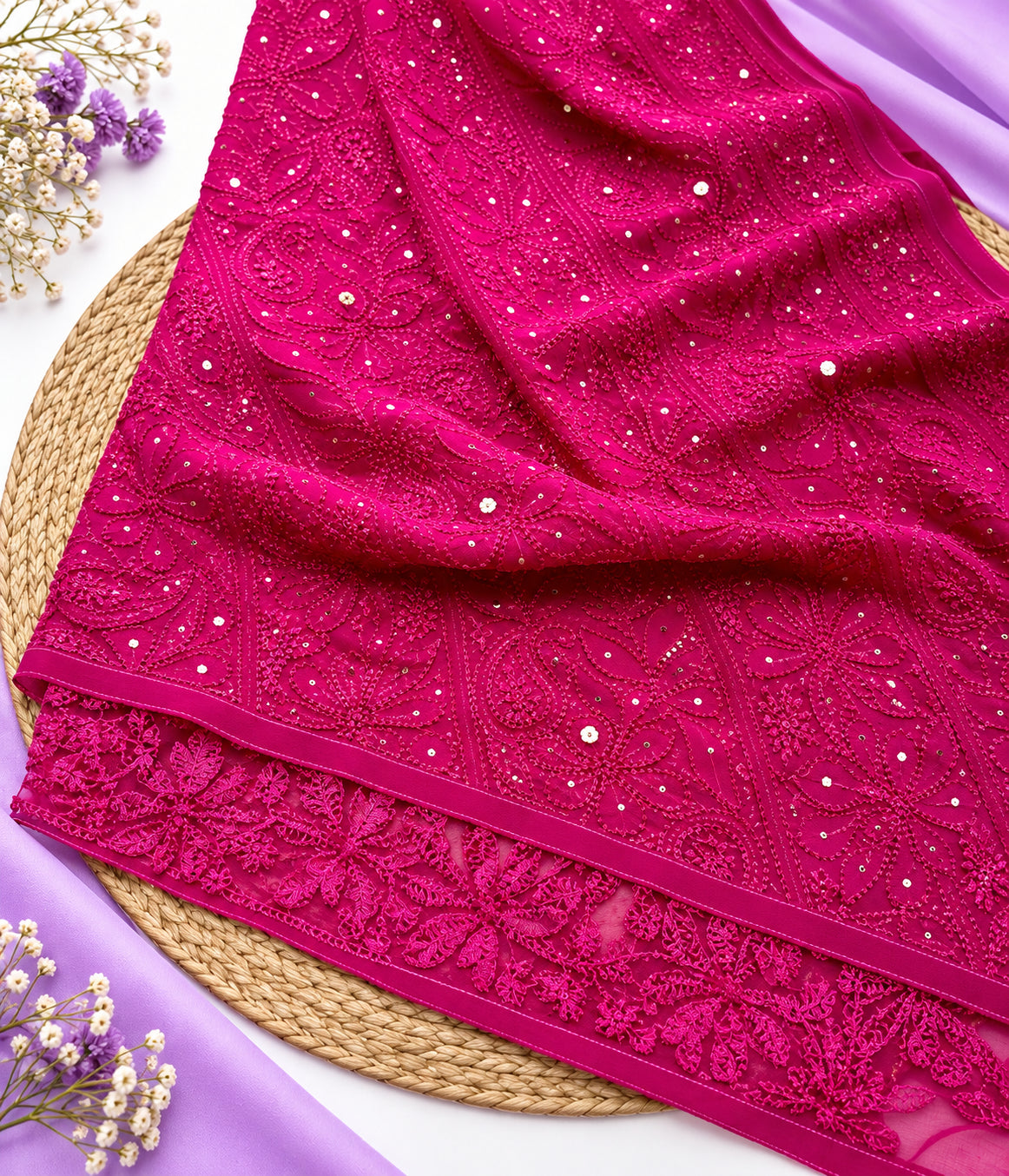 SITARA Pure Viscose Chikankari Resham Kaamdani 4-Piece Set