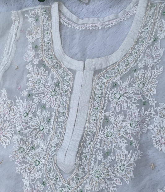 AMBA White Organza Chikankari Kurta for Woman