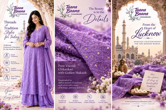 The Timeless Beauty of Lucknowi Chikankari: Pure Viscose, Resham & Golden Mukaish