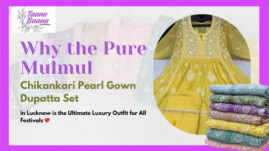 Pure Mulmul Chikankari Pearl Gown Dupatta Set in Lucknow 