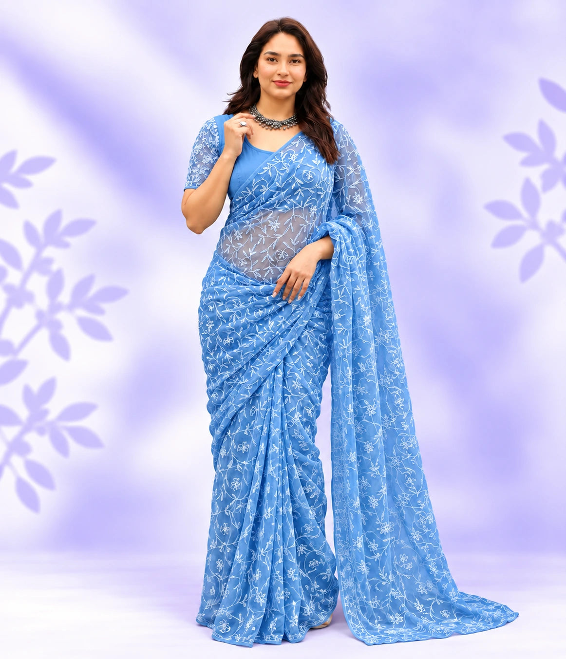 NEELAM Georgette Tepchi Chikankari Saree