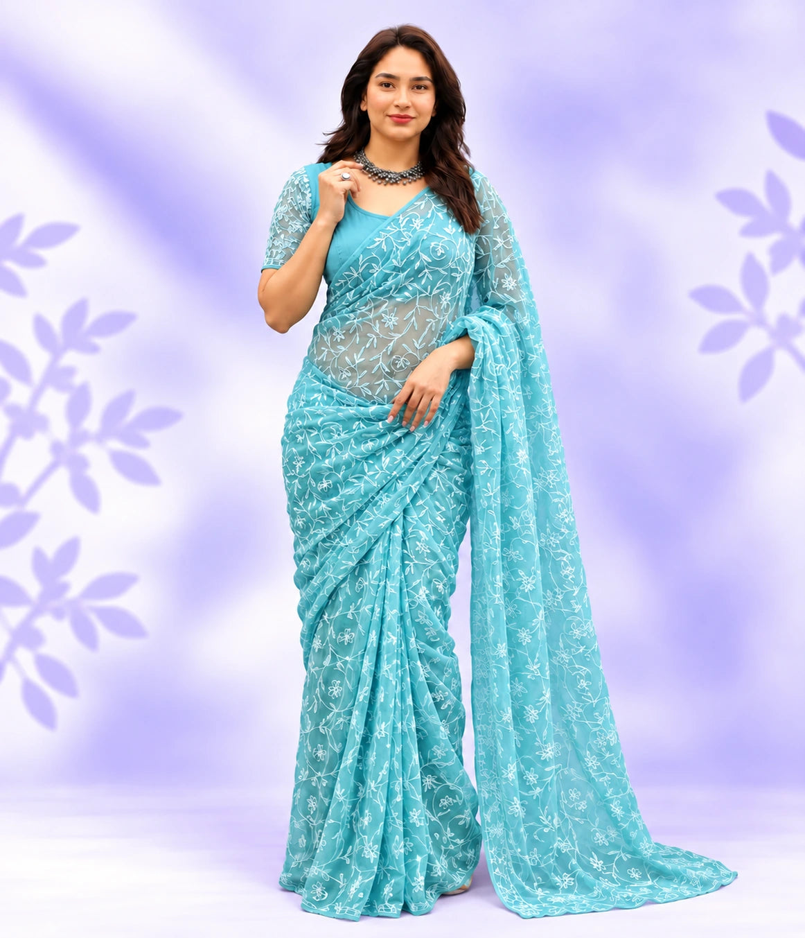 NEELAM Georgette Tepchi Chikankari Saree