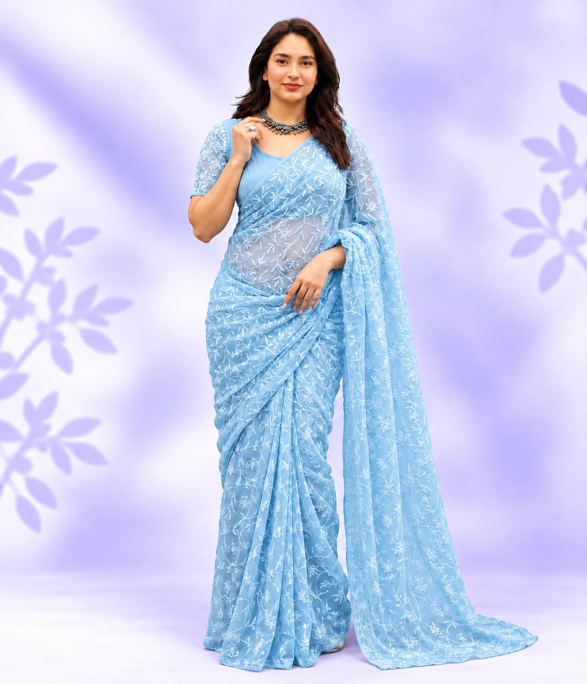 NEELAM Georgette Tepchi Chikankari Saree