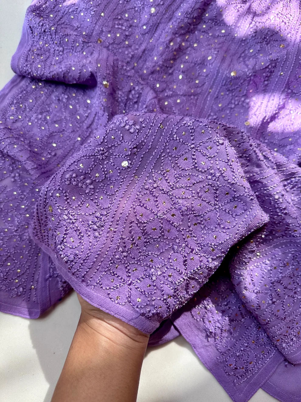 SITARA Deep Lavender Pure Viscose Georgette Chikankari Kaamdani suit Set