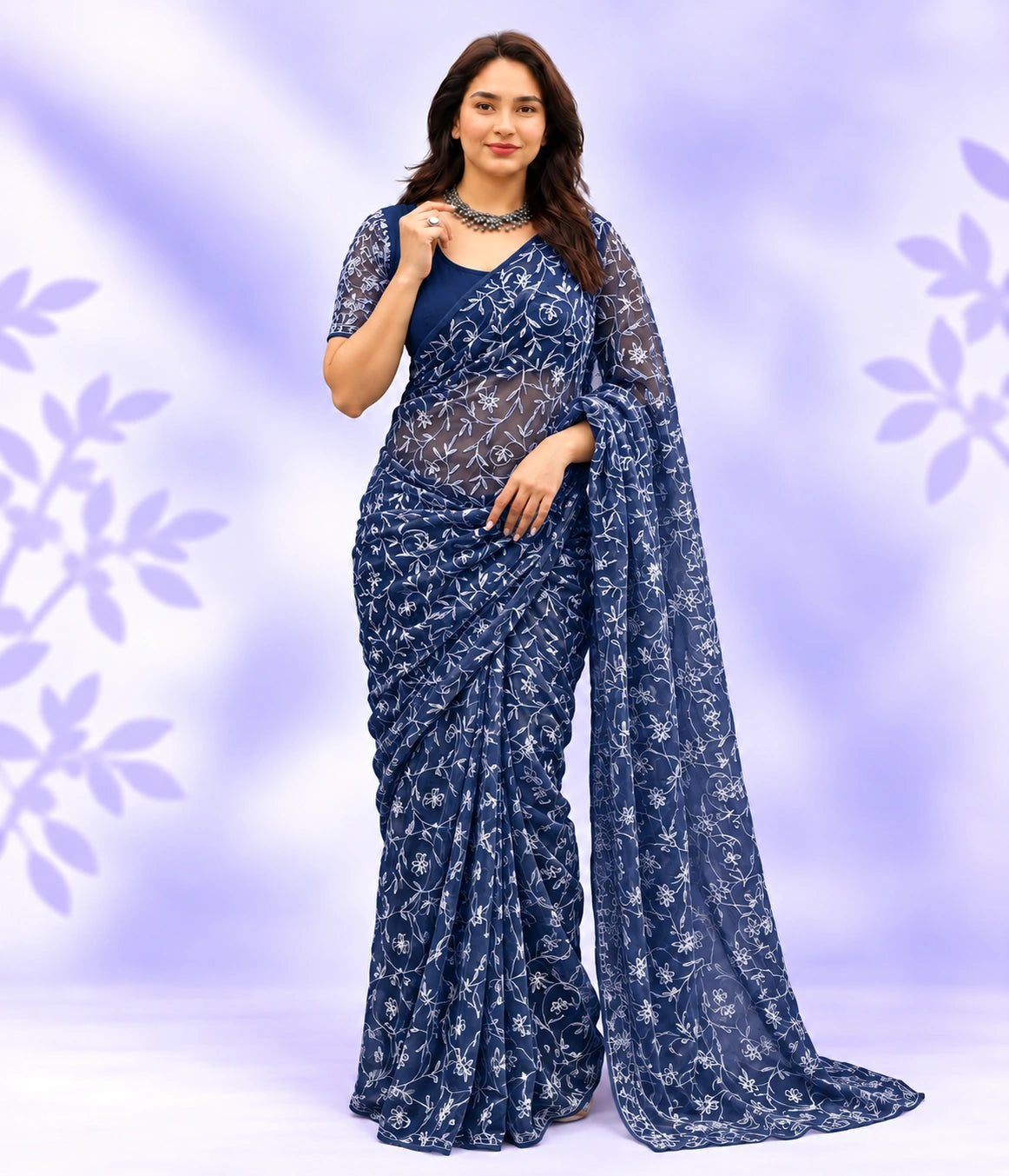 NEELAM Georgette Tepchi Chikankari Saree