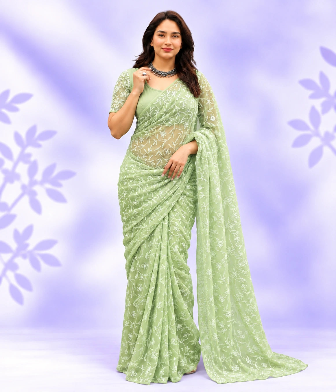 NEELAM Georgette Tepchi Chikankari Saree