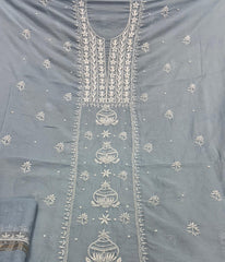 ADITI Powder Blue Pure Mulmul Chikankari Kurta Dupatta Set