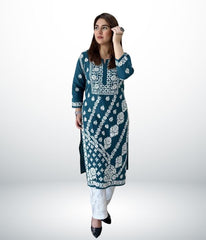 ANAYA Blue Lucknowi Chikankari Heavy Modal Kurti