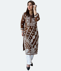 ANAYA Brown Lucknowi Chikankari Heavy Modal Kurti
