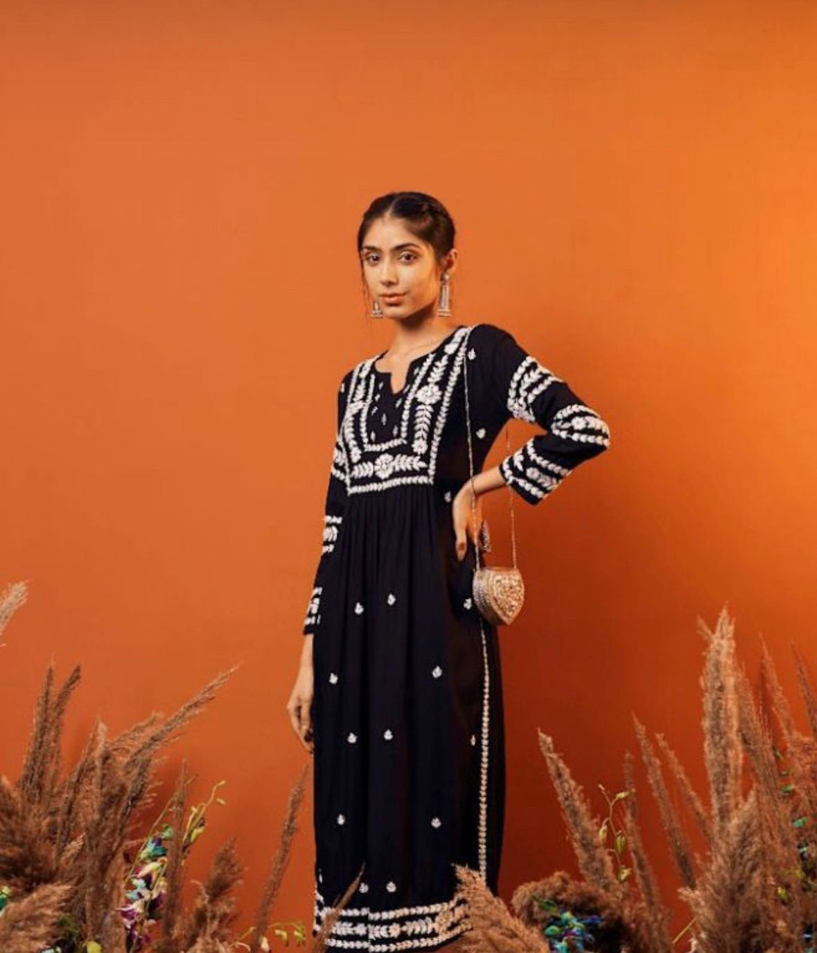 HUMA  Black Modal Chikankari Kurta Palazzo Set