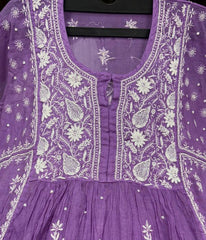 KALA Purple Pure Mulmul Chikankari Pearl Gown Dupatta Set