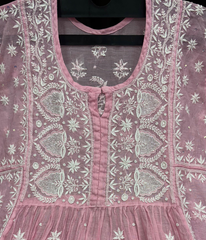 KALA Baby Pink Pure Mulmul Chikankari Pearl Gown Dupatta Set