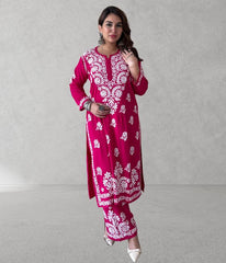 SHIVIKA Pink Pure Modal Chikankari Kurta Palazzo Set