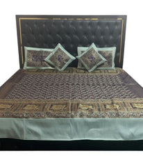 HOME FURNISHIINH  PURE BANARASI BROCHET BED COVER WITH 2 PILLOW AND 2 COUSION COVER