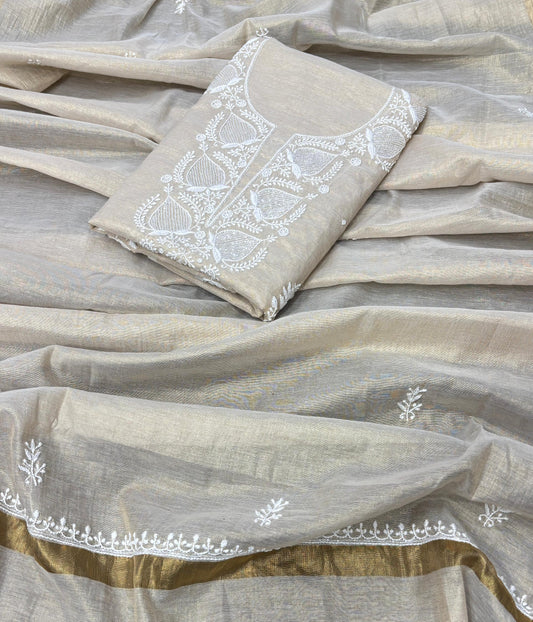 SIA Tissue Kurta Dupatta Chikanakari Set Emellished With Pearl Cutdana