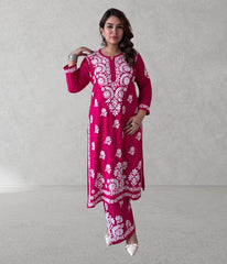 SHIVIKA Pink Pure Modal Chikankari Kurta Palazzo Set