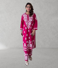 SHIVIKA Pink Pure Modal Chikankari Kurta Palazzo Set