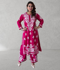 SHIVIKA Pink Pure Modal Chikankari Kurta Palazzo Set