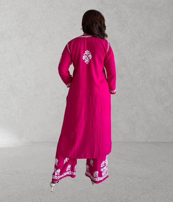 SHIVIKA Pink Pure Modal Chikankari Kurta Palazzo Set