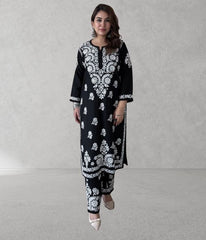 SHIVIKA Black Pure Modal Chikankari Kurta Palazzo Set