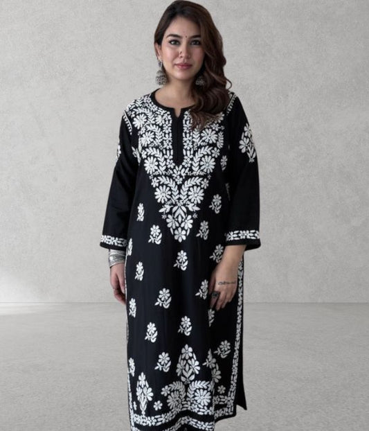 SHIVIKA Black Pure Modal Chikankari Kurta Palazzo Set