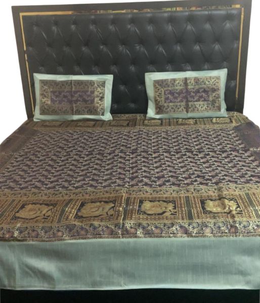 HOME FURNISHIINH  PURE BANARASI BROCHET BED COVER WITH 2 PILLOW AND 2 COUSION COVER