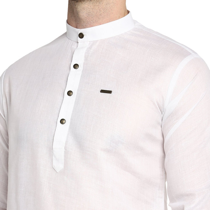 SHIVAM White Mens Short Cotton Chikankari Kurta