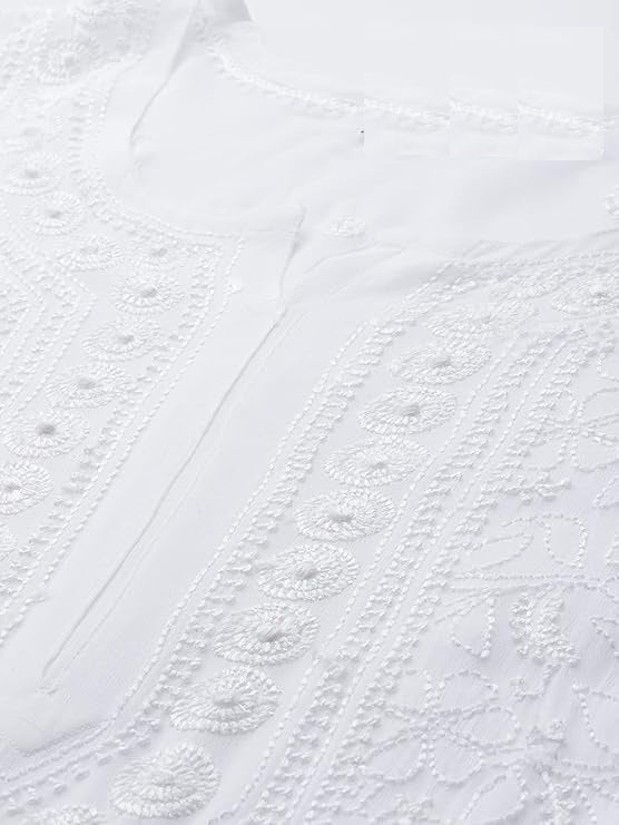 SONAM White Pure Viscose Resham Thread Chikankari Kurta
