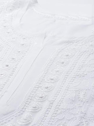 SONAM White Pure Viscose Resham Thread Chikankari Kurti