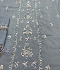 ADITI Powder Blue Pure Mulmul Chikankari Kurta Dupatta Set