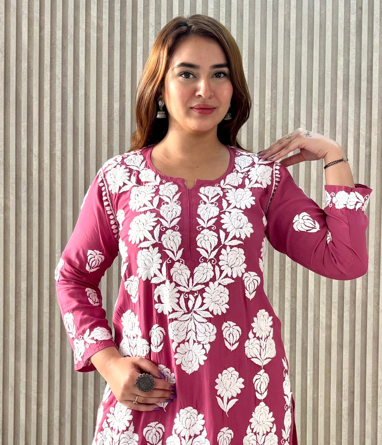 VIDHI Pink Pure Modal Chikankari Kurti