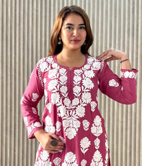 VIDHI Pink Pure Modal Chikankari Kurti