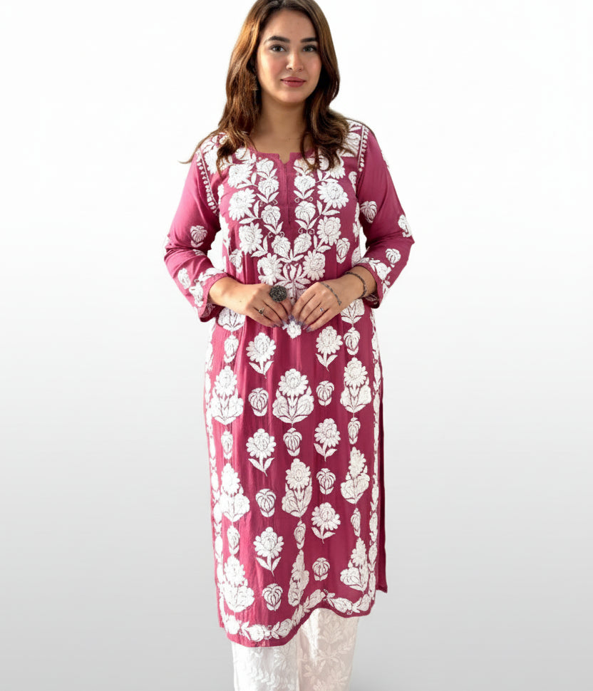 VIDHI Pink Pure Modal Chikankari Kurti