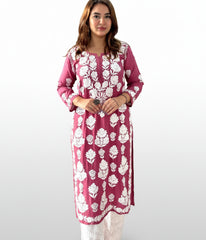 VIDHI Pink Pure Modal Chikankari Kurti