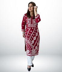ANAYA  Red Lucknowi Chikankari Heavy Modal Kurti