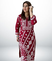 ANAYA  Red Lucknowi Chikankari Heavy Modal Kurti